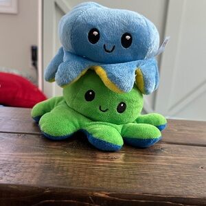 Reversible Blue and Green Octopus Plush Toy